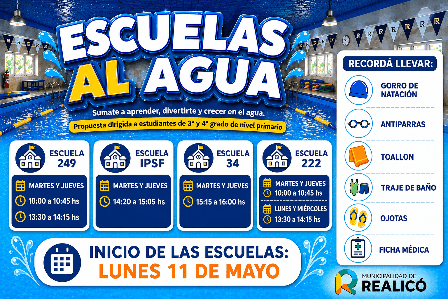 Plan Municipal de Natación para estudiantes de nivel primario en Realicó.